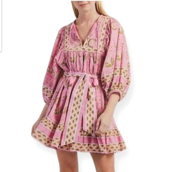 Cleobella Magdalena Bohemian Boho Mini Dress Pink Size XS - Picture 1 of 11